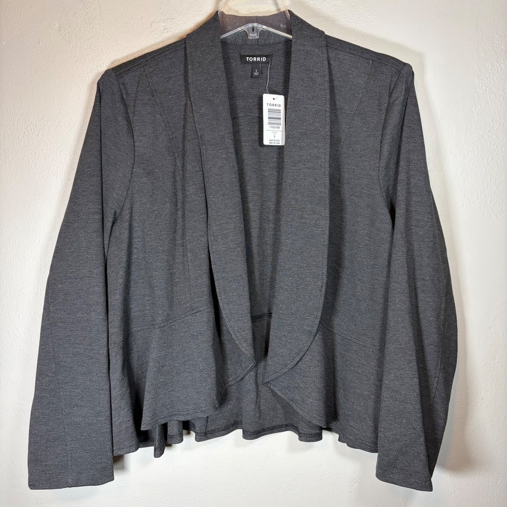 Torrid Charcoal Gray Ponte Military Ruffle Blazer Jacket NWT 11502708 Size 3‎